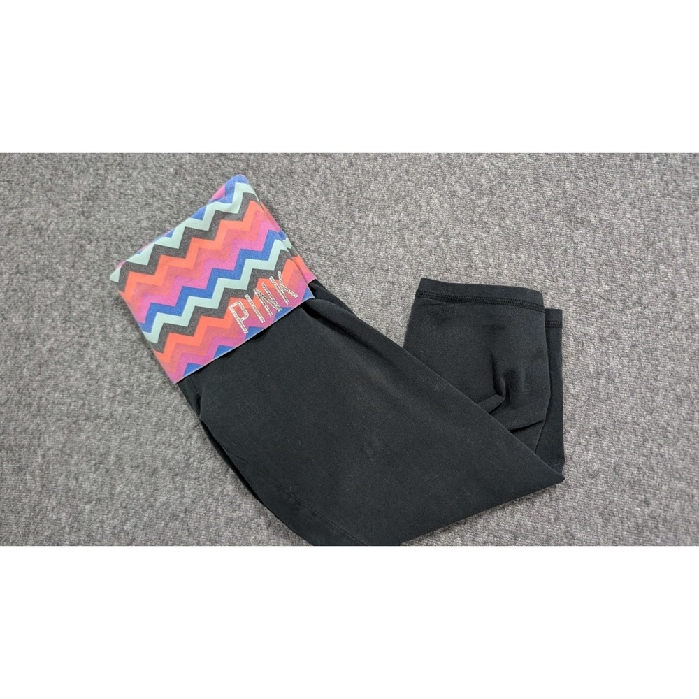 Victoria's Secret Pink Leggings Womens Small Black Cropped Foldover Yoga Pants